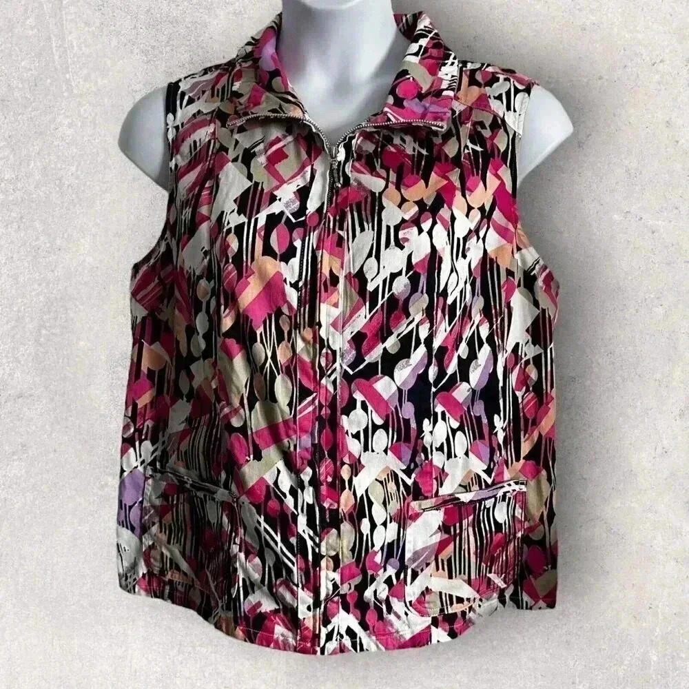 Christopher & Banks Zip Front Colorful Geo Design Vest Women's Sz XL Pocket